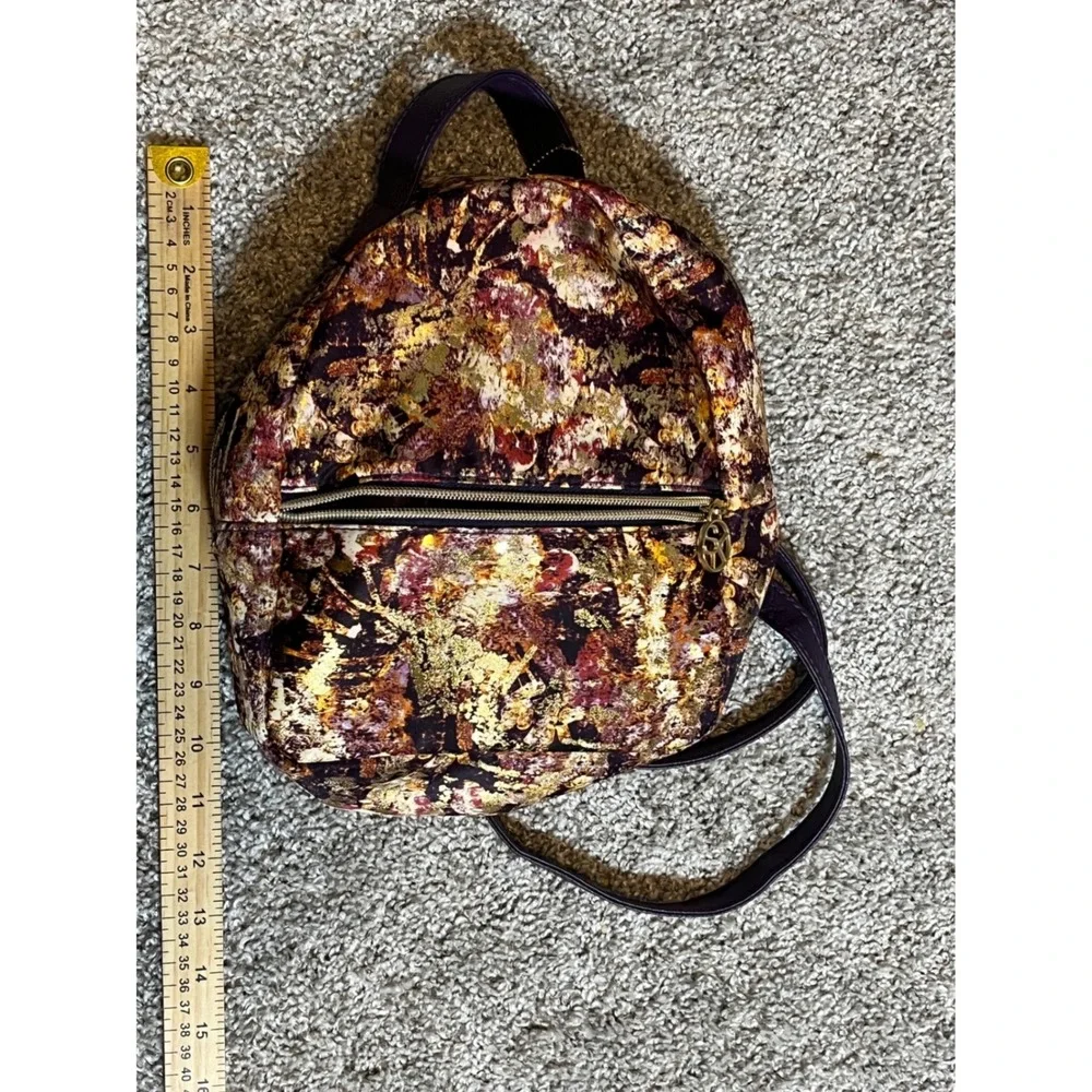 Sonia Kashuk Mini Backpack Cosmetic Bag Purple Gold Metallic Floral 9x7.5x4